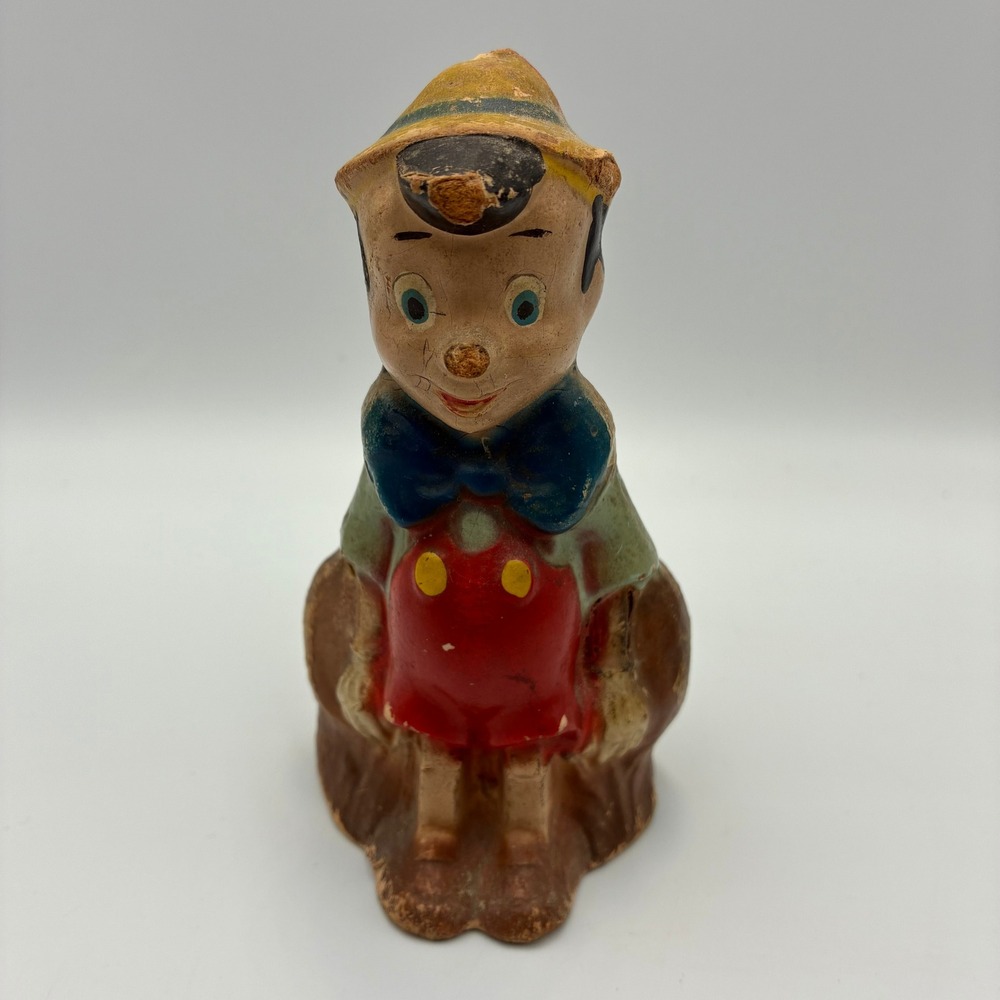 Vintage Disney Pinocchio Composition Coin Bank Made in USA 1940s 5in